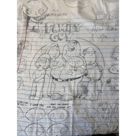 Family Guy Tee Cartoon TV Show Sketch Pad Math Homework Graphic Liquid Blue Sz L - Picture 6 of 14